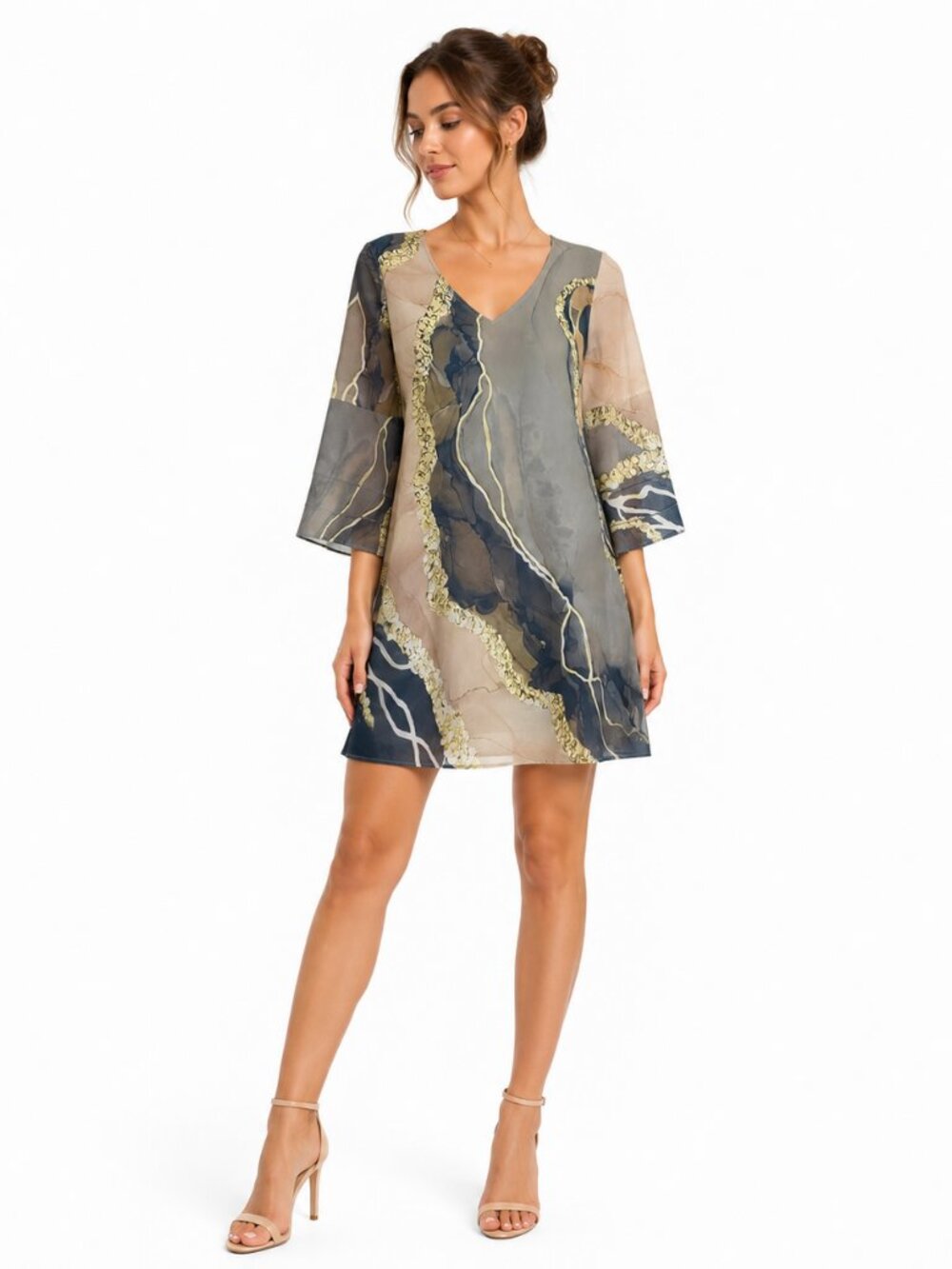 Made With Love Mini Dress Size S Multicolor Satin Effect Tiered Sleeve NWT